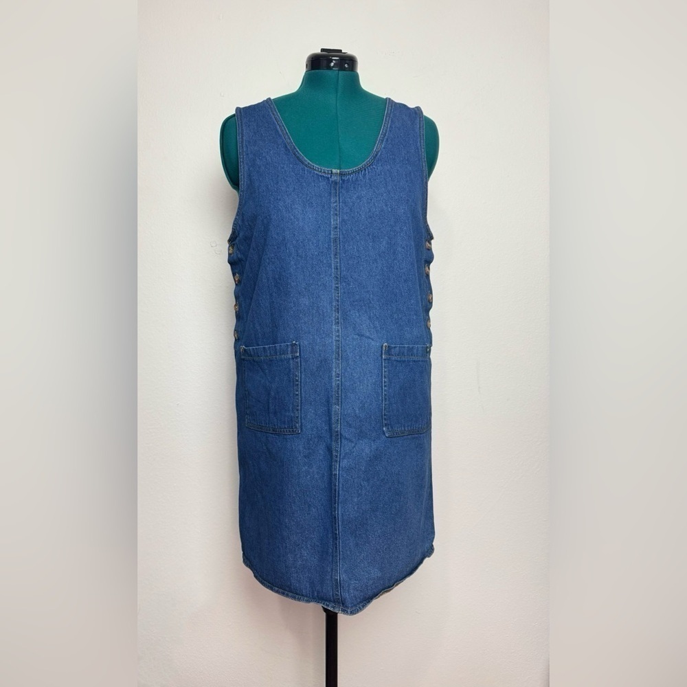 Harve Bernard Womens Denim Mini Shift Dress Vintage Sleeveless Jumper 70s 80s